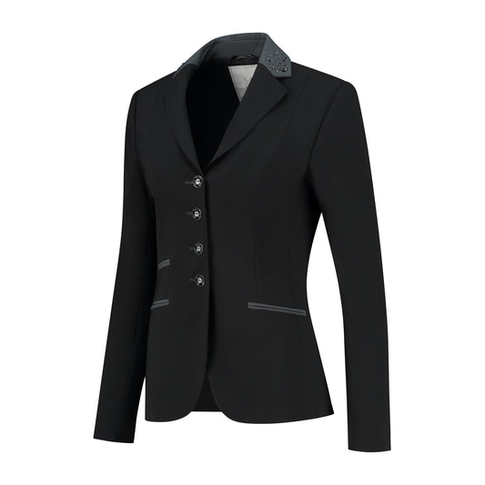 Side of JuulC Ladies' Show Coat in Black Diamond with anthracite grey contrasts and Swarovski glitter