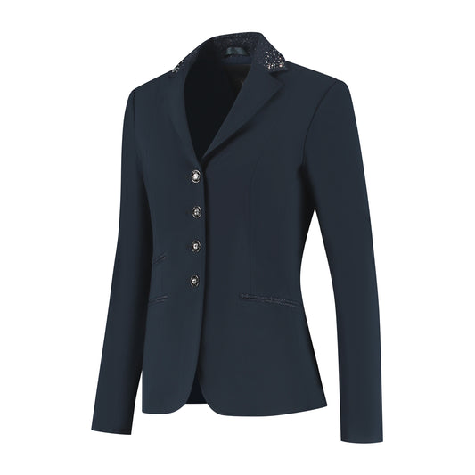 Side of JuulC Ladies' Show Coat in Navy Stardust with tone-on-tone glitter accents and details