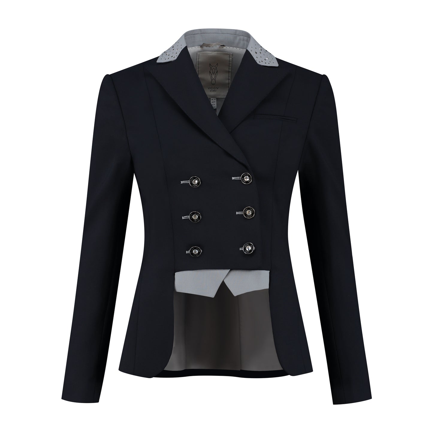 Dressuur korte slipjas - marinblå, grijs & Swarovski