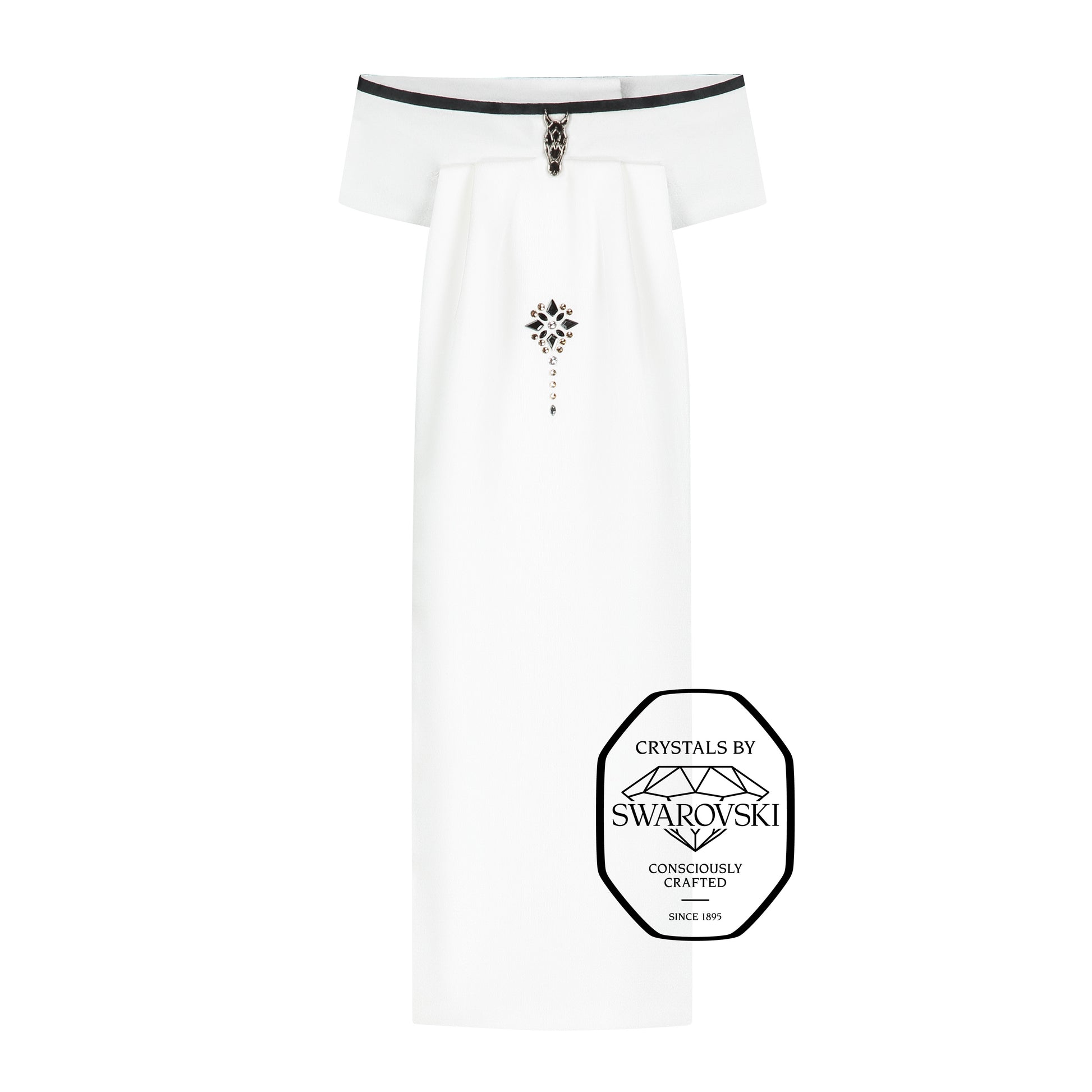 JuulC' Stock-Tie Black Champagne with black trim, signature horse head-logo and champagne Swarovski design on the front