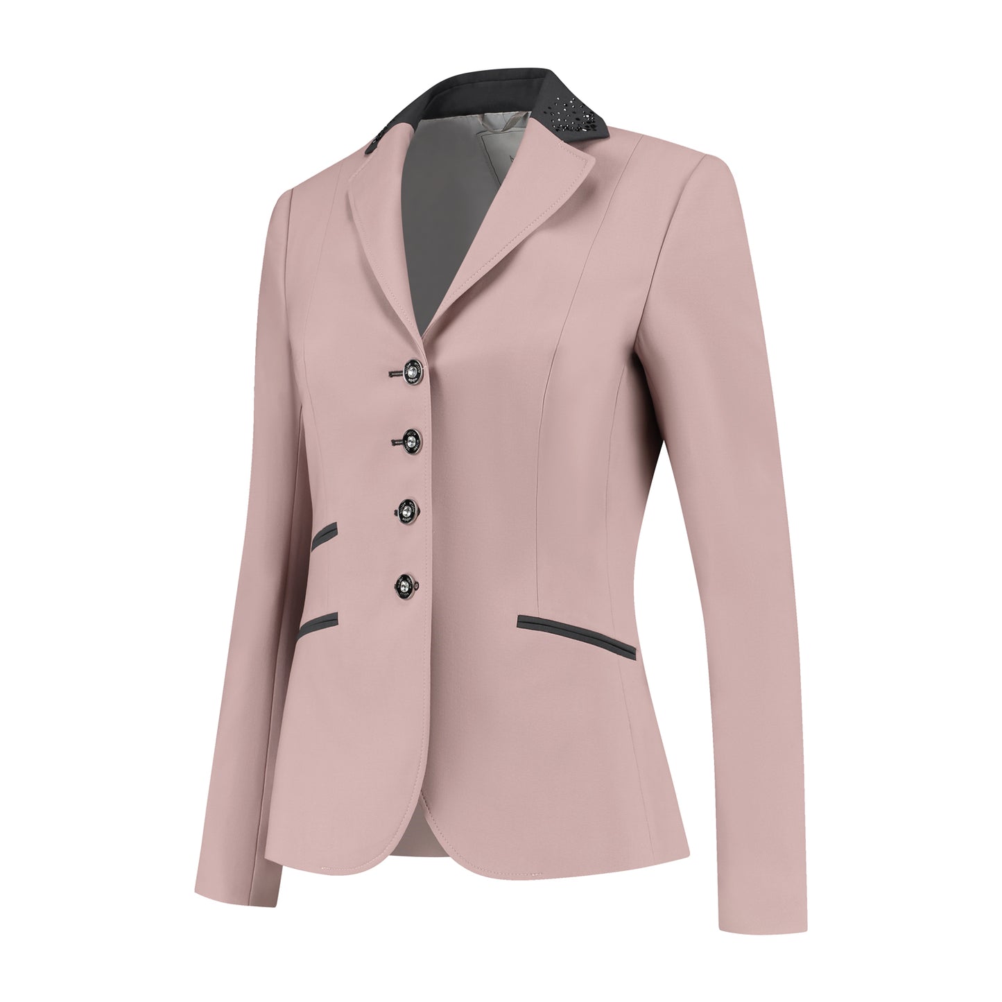 Side of JuulC Ladies' Show Coat in Powder Pink with anthracite grey contrasts and Swarovski details
